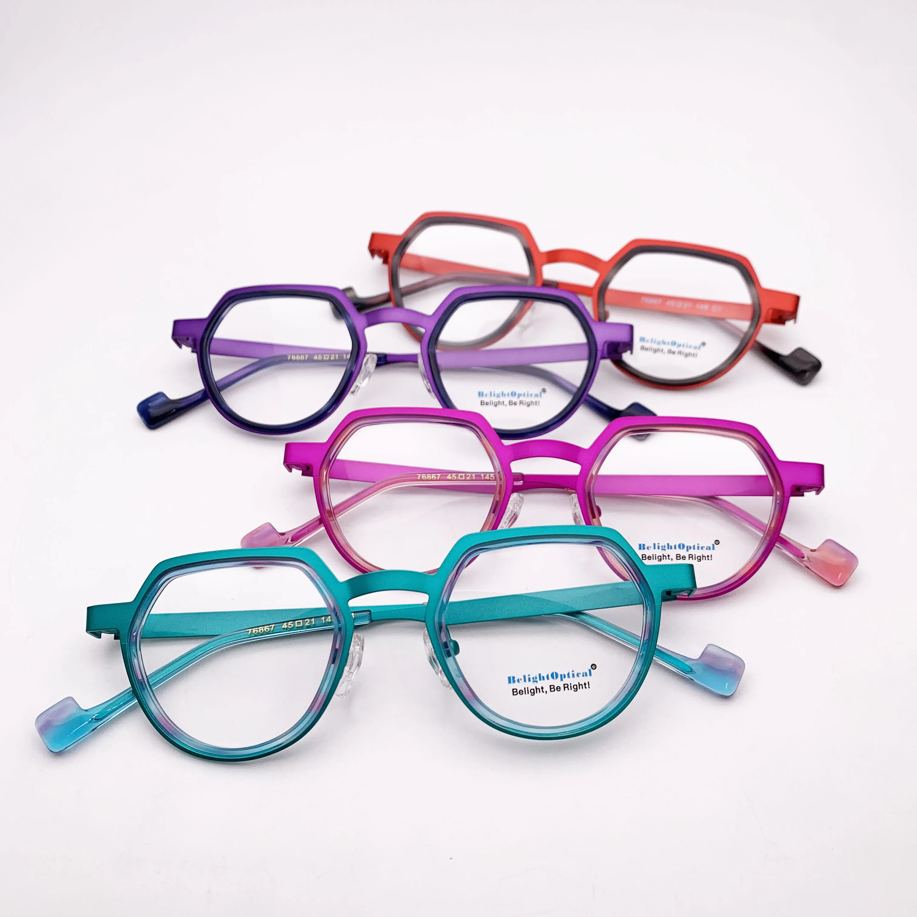 Fancy Colorful Vintage Metal with Aceate Pear Shape Optical Glasses Spectacle Frame Prescritpion Lens Women Style 76867