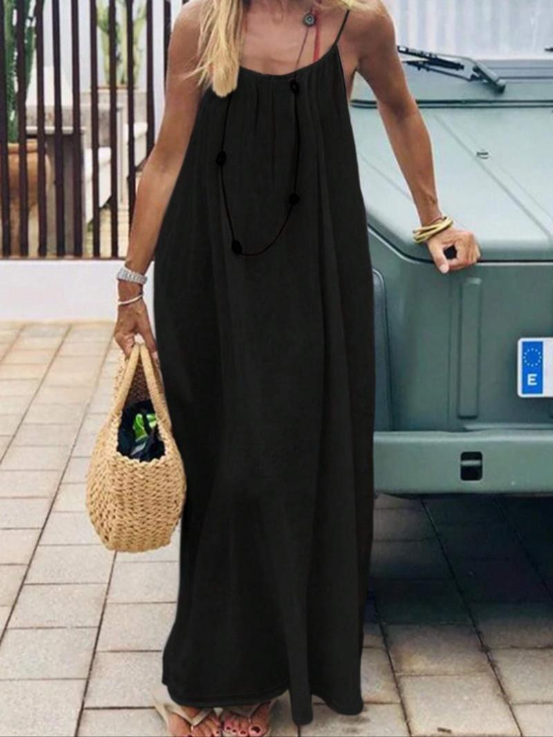 Women's Solid Color Backless Cami Dress, Casual Sleeveless Dress for Summer, Ladies Clothes for Beach Holiday Vacation