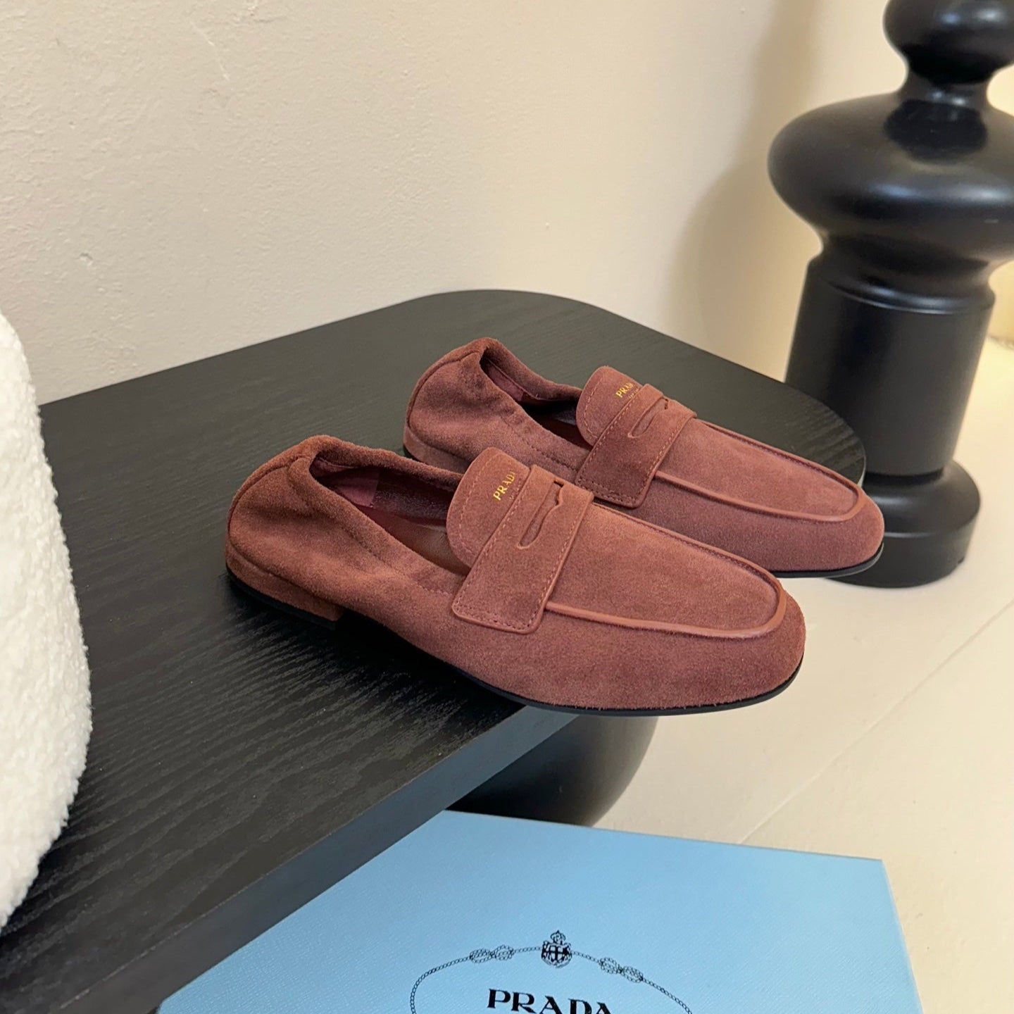 PRADA 25S SHUFFLE LOAFERS IN DARK BROWN SUEDE、mysite、Cacoeks