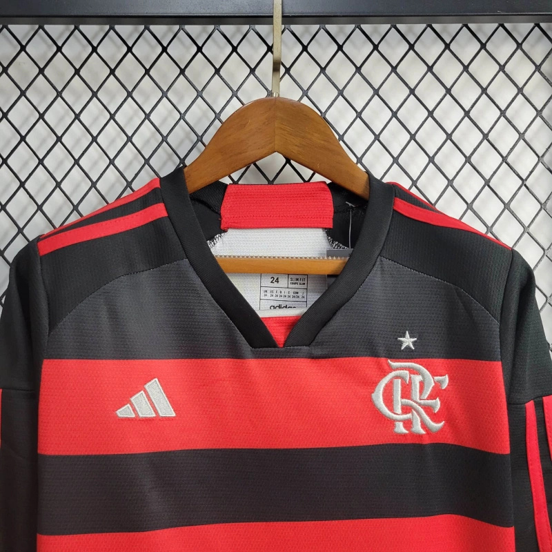 JerseysGala.com | Flamengo 2024 Home Stadium Long Sleeve Kids Kit -Customize Name, Number and Patch | Worldwide Shipping