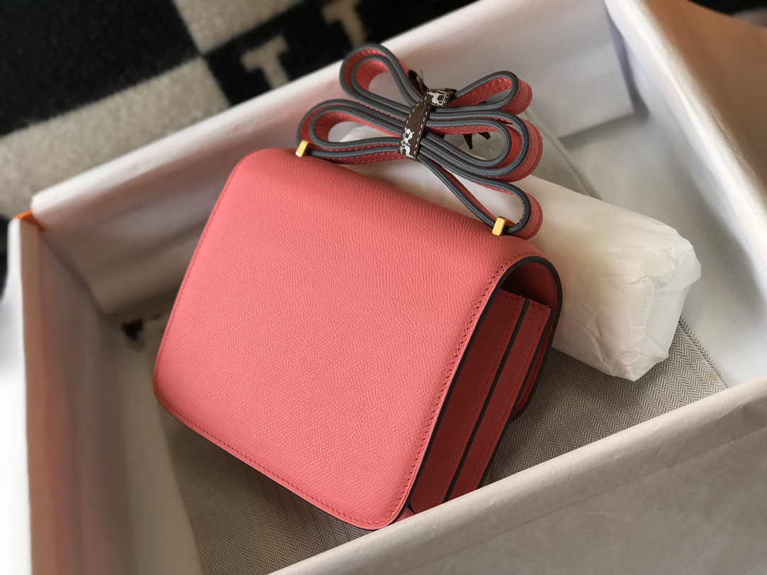 Replica Hermes Constance Bag Epsom Leather Rose Lipstick Wiht Gold 19cm and 23cm