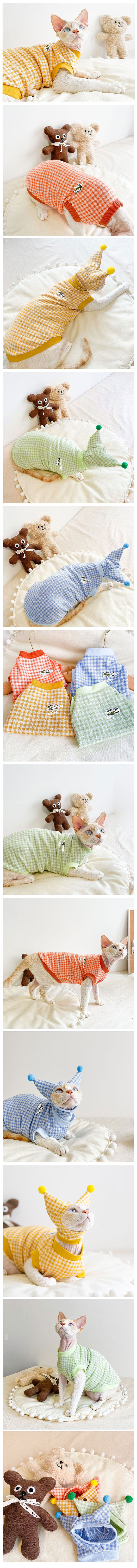 Cotton Plaid Cat Clothes 4 Color Vest Hat