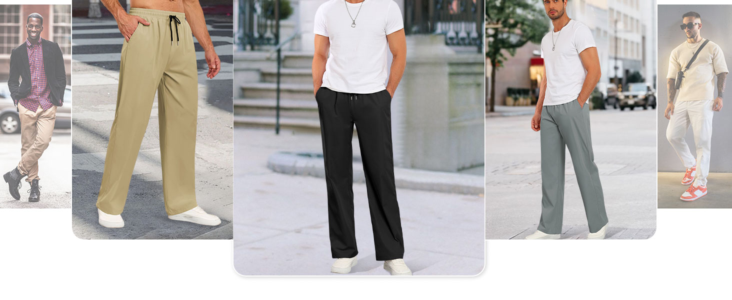 elastic waist drawstring straight leg pants