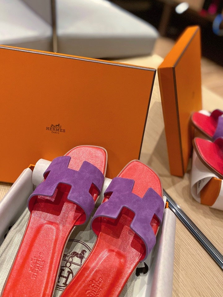 0RAN SANDALS IN VIOLET PURPLE SUEDE AND CHERRY RED CALFSKIN、mysite、Cacoeks