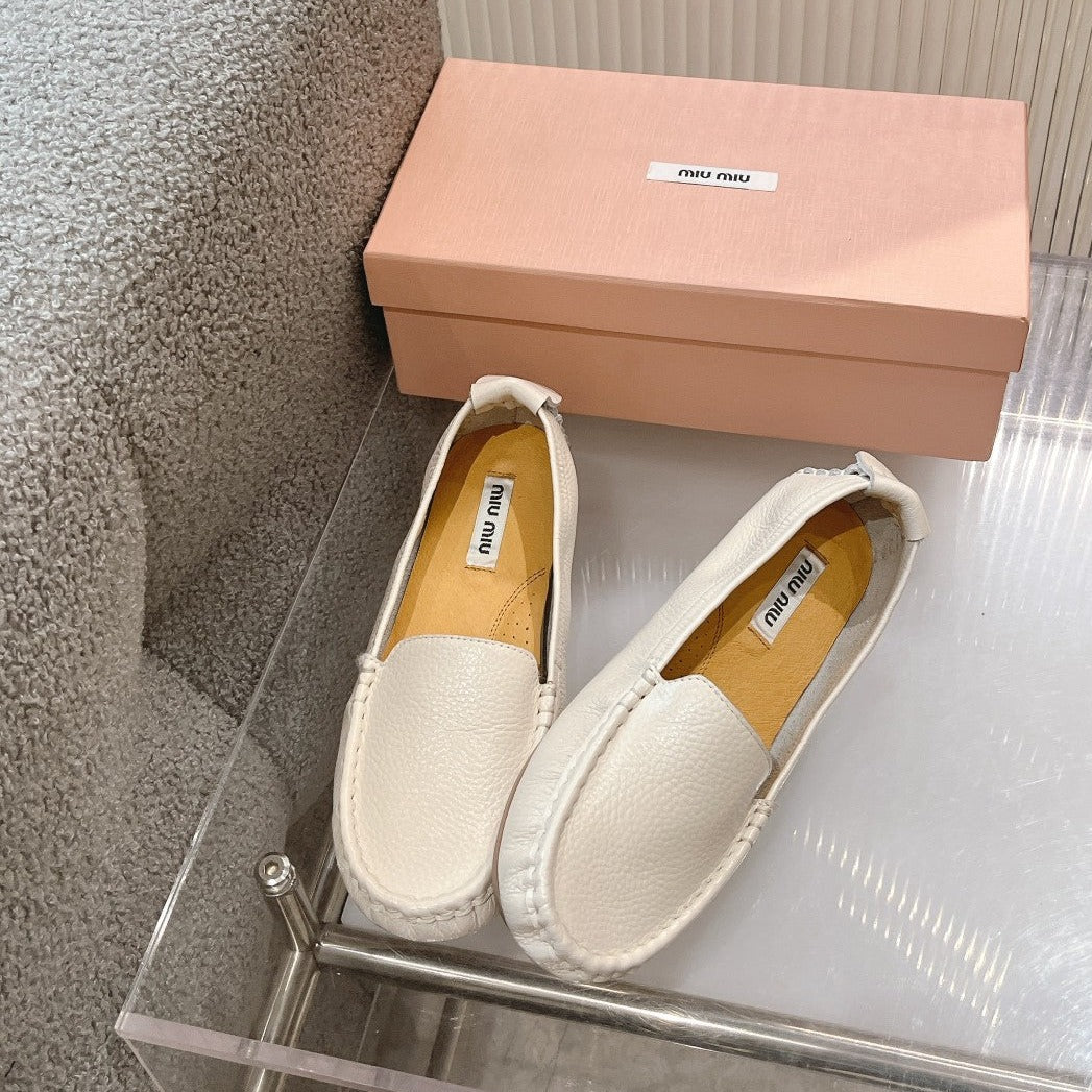SLIP-ON HAND-SEWN SHOES WHITE CREAM COWHIDE、mysite、Cacoeks