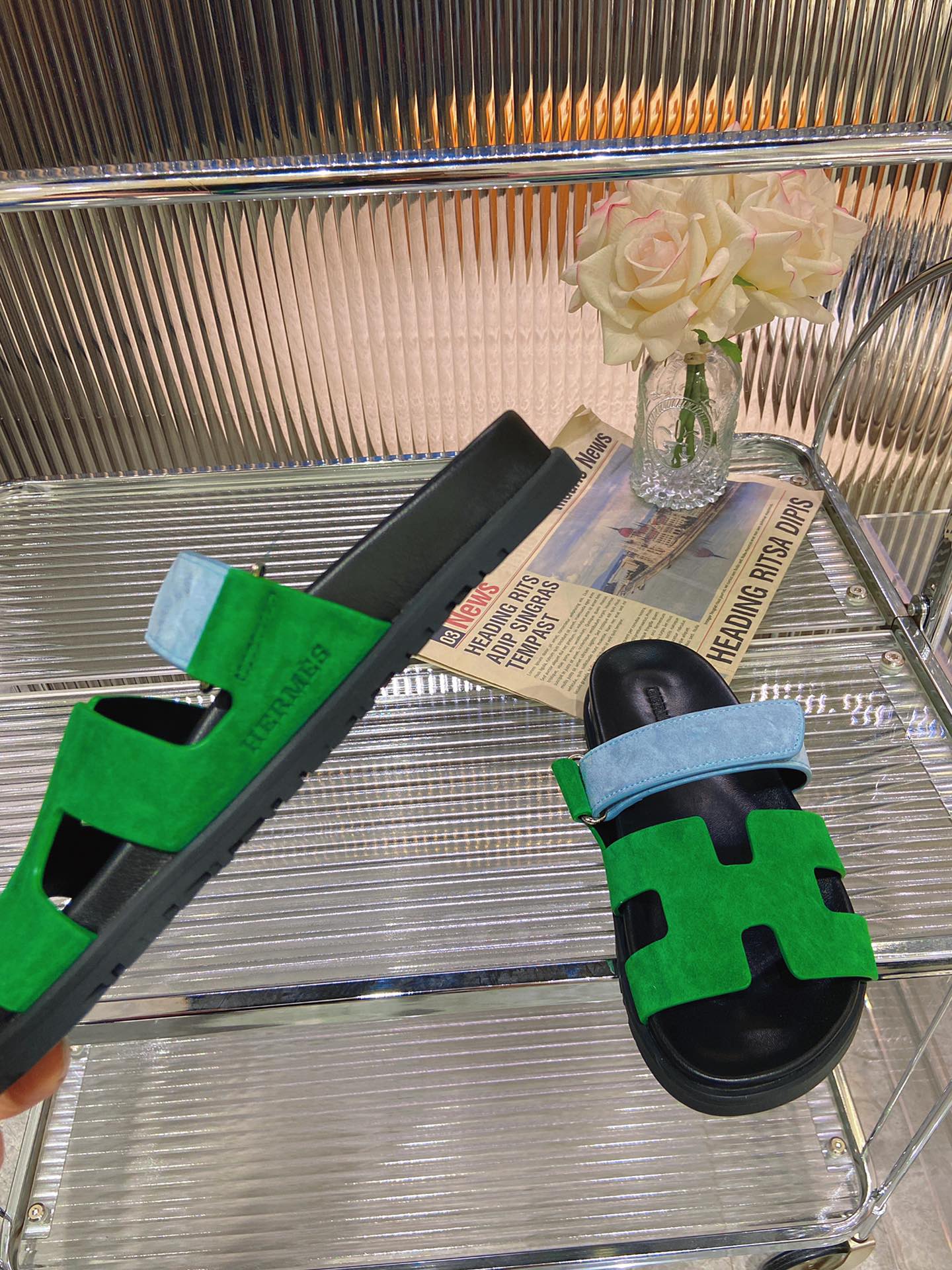 CHYPRE SANDAL GREEN MIX BLUE SUEDE、mysite、Cacoeks