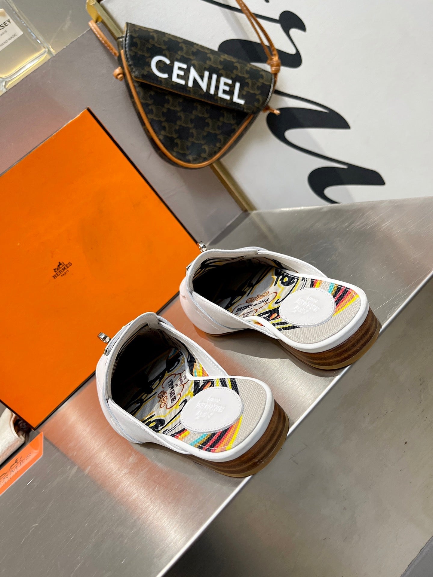 0Z MULE WHITE CALFSKIN WITH BLACK PATTERN、mysite、Cacoeks