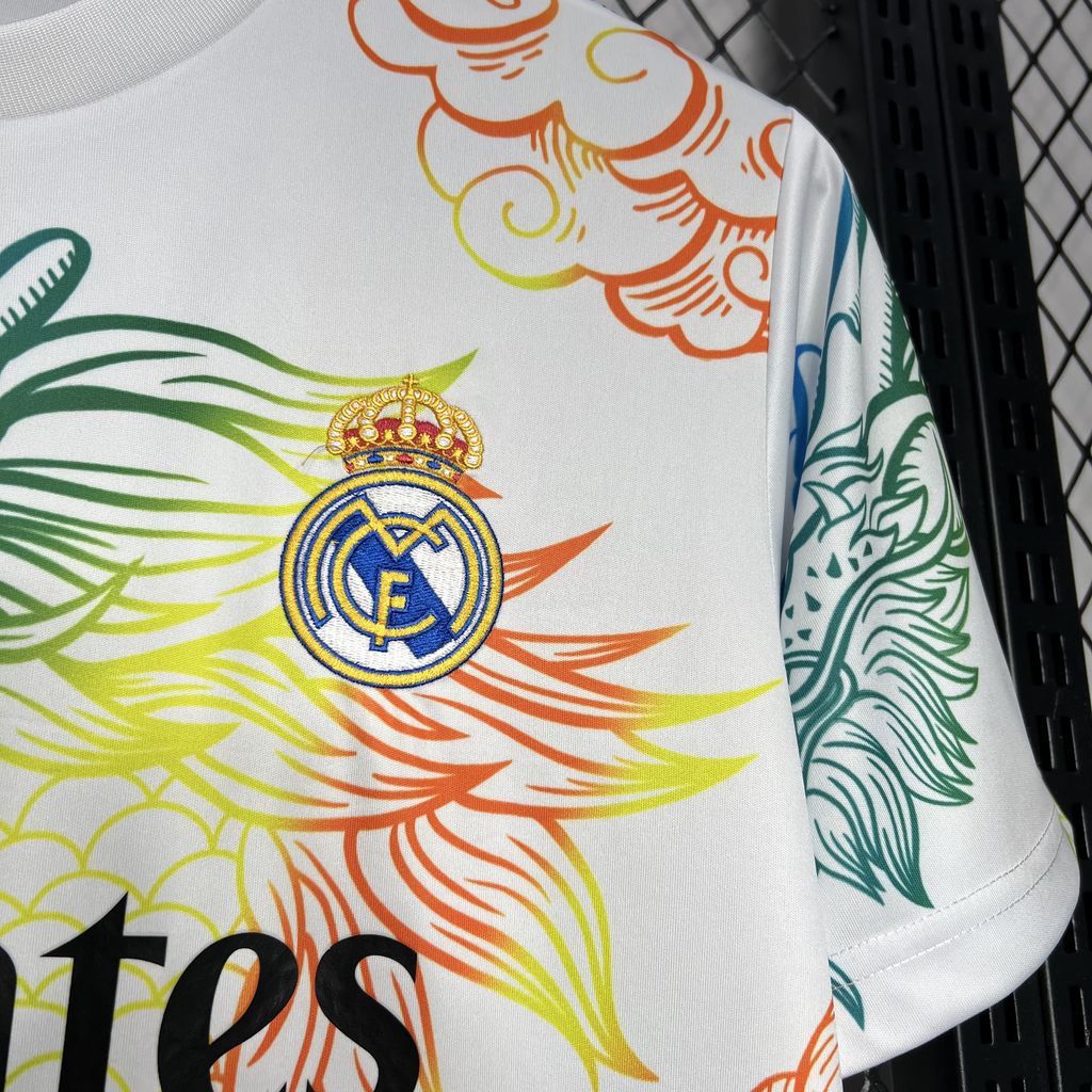 Higojerseys-Real Madrid 24-25 White Colorful Dragon Speical Jersey - Fans Version
