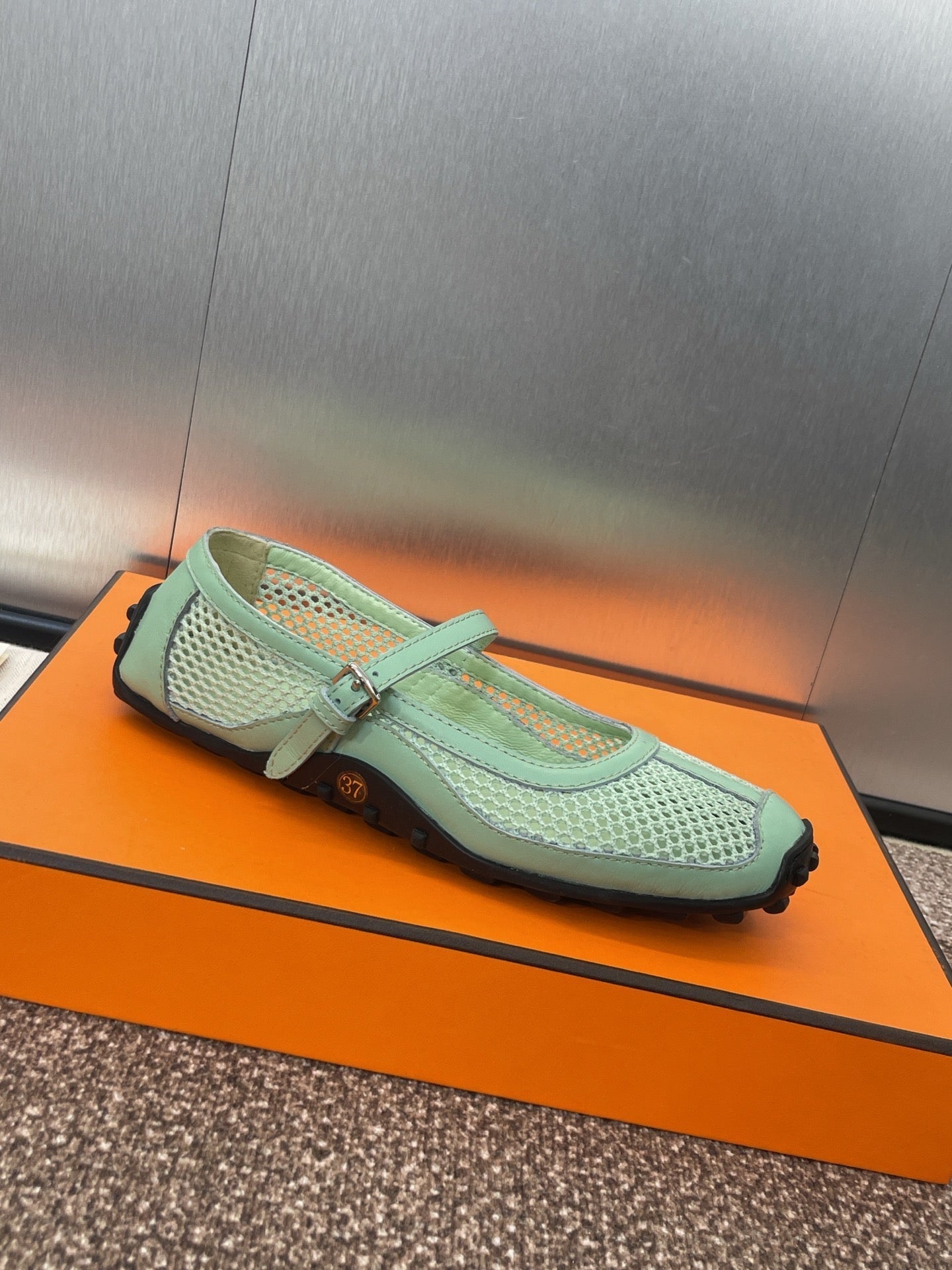 KICHU BALLET FLAT IN GREEN MINT CROCHET KNIT AND CALFSKIN、mysite、Cacoeks