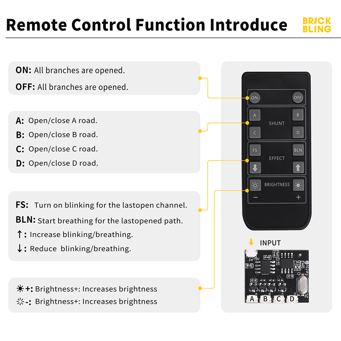 12-button general remote control for BrickBling LEGO Light Kit