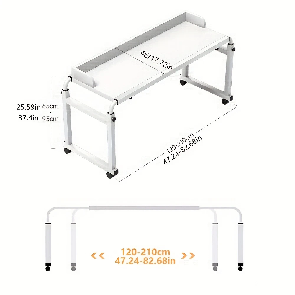 height adjustable overbed table with wheels   laptop cart rolling   table removable lazy lift computer table for bedroom portable bedside workstation with sturdy frame 2