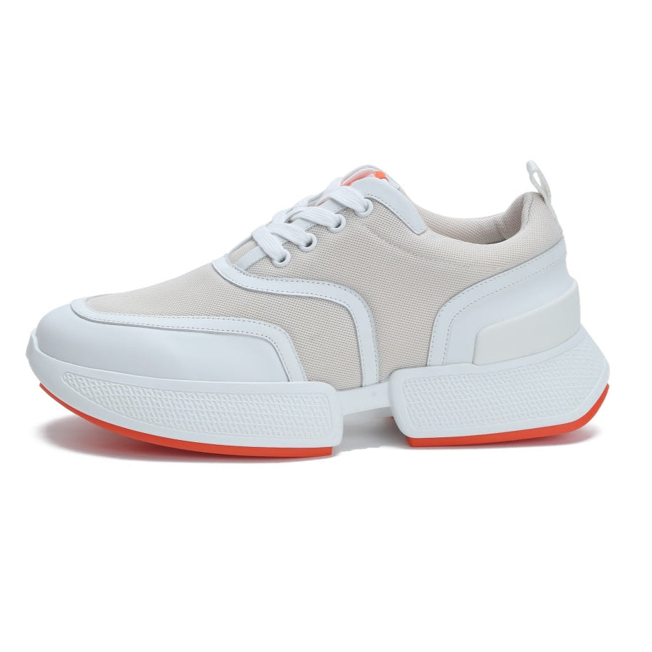 GIGA SNEAKER IN TAN BROWN STITCHED MESH AND WHITE CALFSKIN、mysite、Cacoeks