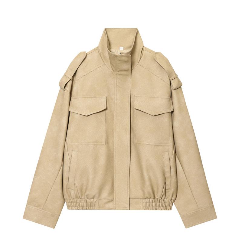 Women's Winter Jacket Zipper Oversized Stand Collar Multiple Pockets Workwear Street Style Casual Layered Outerwear