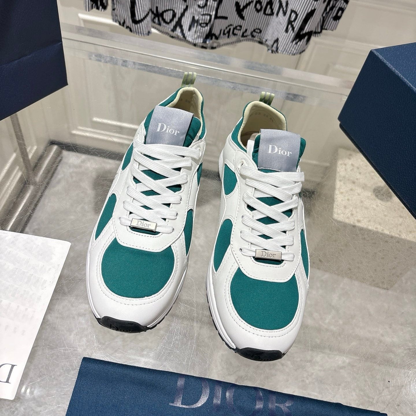 DIOR 25S MILE SERIES SNEAKERS 25MM IN WHITE DARK TEAL CALFSKIN、mysite、Cacoeks