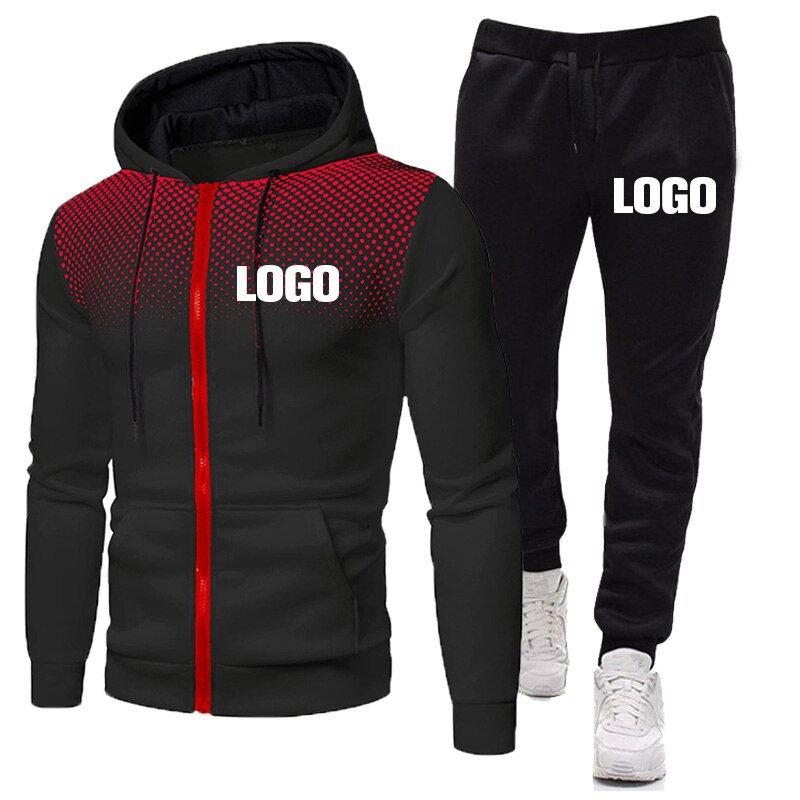 2023 Custom Logo Autumn Winter Men's Set Thicken Warm Tracksuit Hoooded Jacket & Sweatpants 2 Piece Set Male Outfits Sportswear
