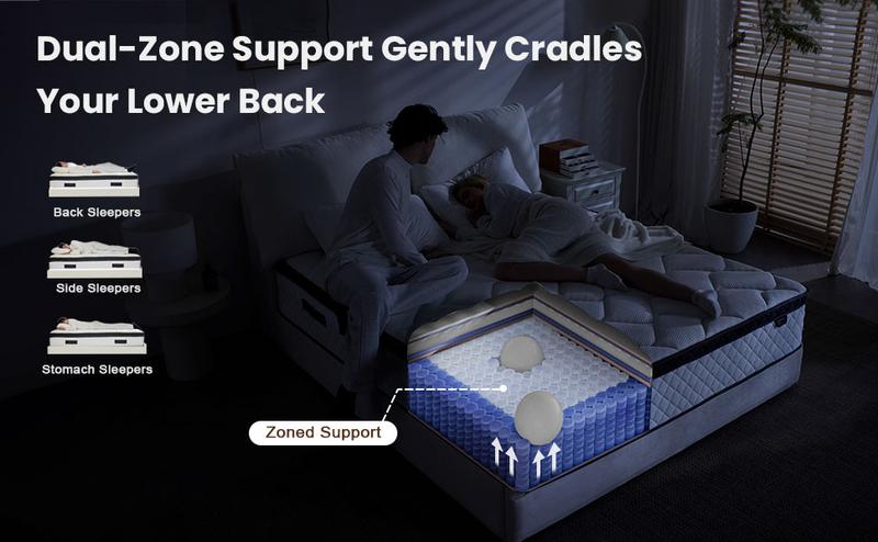 Product Introduction of Bezzze Mattress 10-12 Inch Hybrid Mattresses in a Box with Comfort Foam and Pocket Coils,Hybrid Mattress with Memory Foam, Individual Pocket Spring for Motion Isolation, Back & Lumbar Support, Pressure Relief, Queen Bed Mattress Soft,Medium FirmQueen size 5