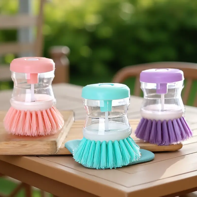 1pc portable manual press liquid dishwashing brush   pp material no electricity needed compact multi purpose kitchen tool for rv camping outdoor picnics home use durable cleaning brush details 9