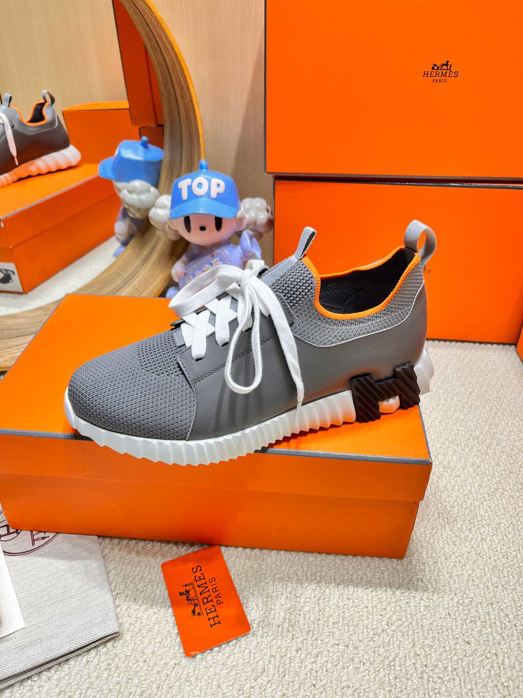 DEPART SLIP-ON SNEAKER IN MOUSE GRAY KNIT AND CALFSKIN、mysite、Cacoeks