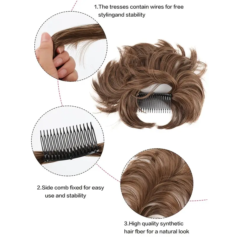 messy bun hair piece side comb clip in hair bun hairpiece for women short natural straight versatile adjustable styles easy hair pieces hair accessories details 2
