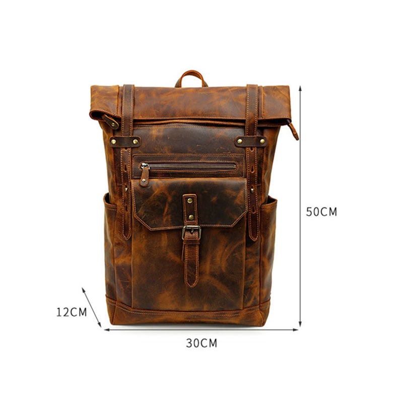 Size&nbsp;Show of Woosir Leather Roll Top Backpack with Pockets