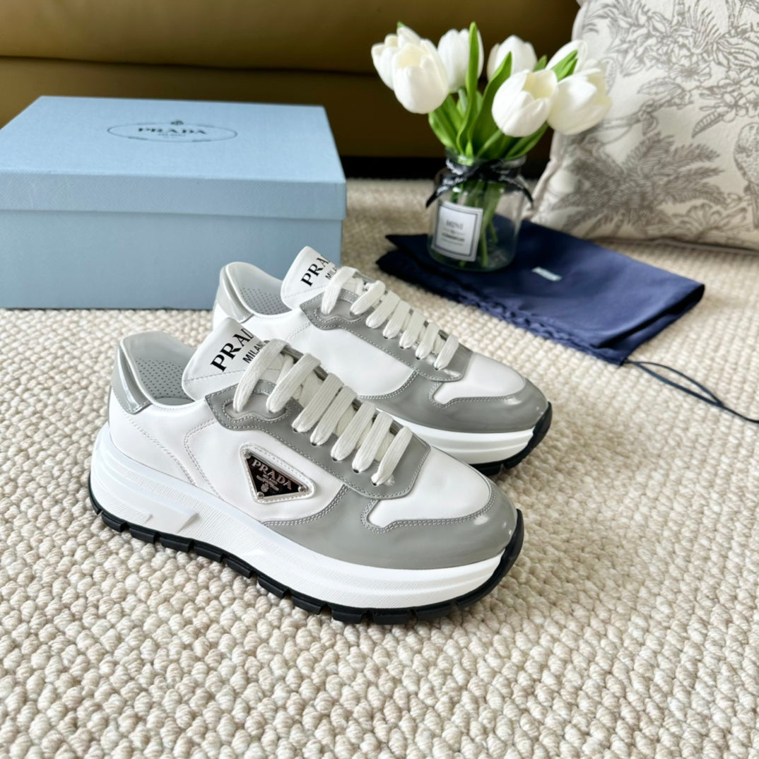 PRA BLACK THICK SOLE SNEAKER GRAY AND WHITE CALFSKIN、mysite、Cacoeks