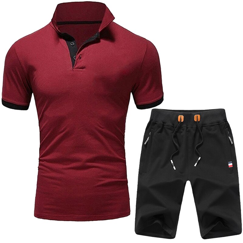 Custom LOGO Men's 2 Pieces Set Summer Patchwork Polo Shirt and Shorts Brand Trend Fashion Casual Sport Streetwear Male Tracksuit