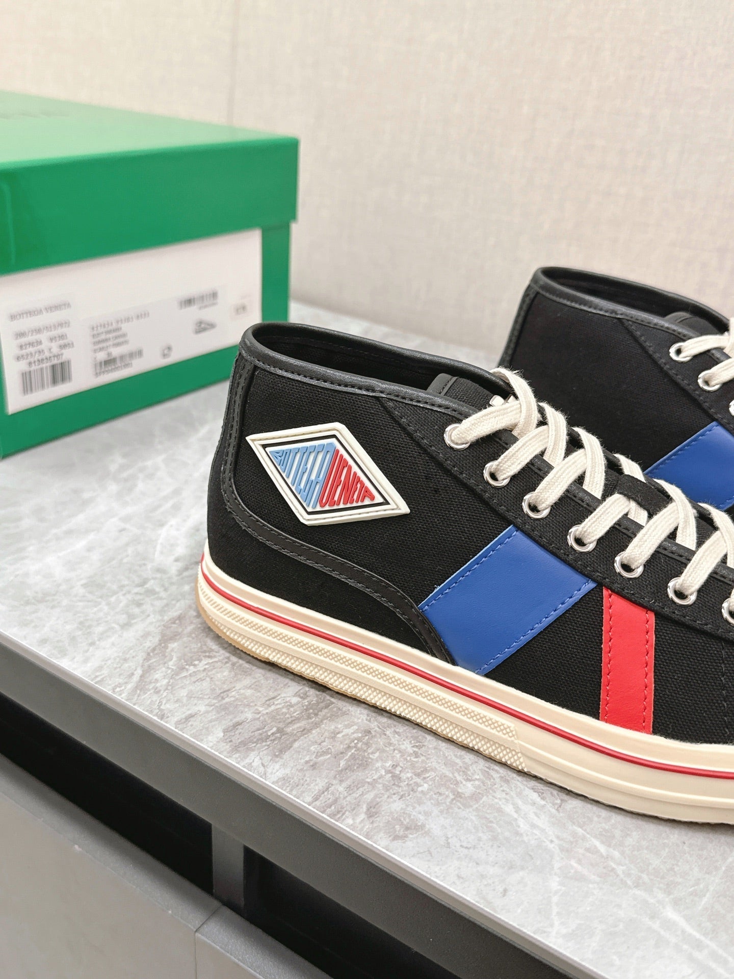 ELIOT SNEAKER IN BLACK MIX BLUE AND RED CANVAS AND CALFSKIN、mysite、Cacoeks