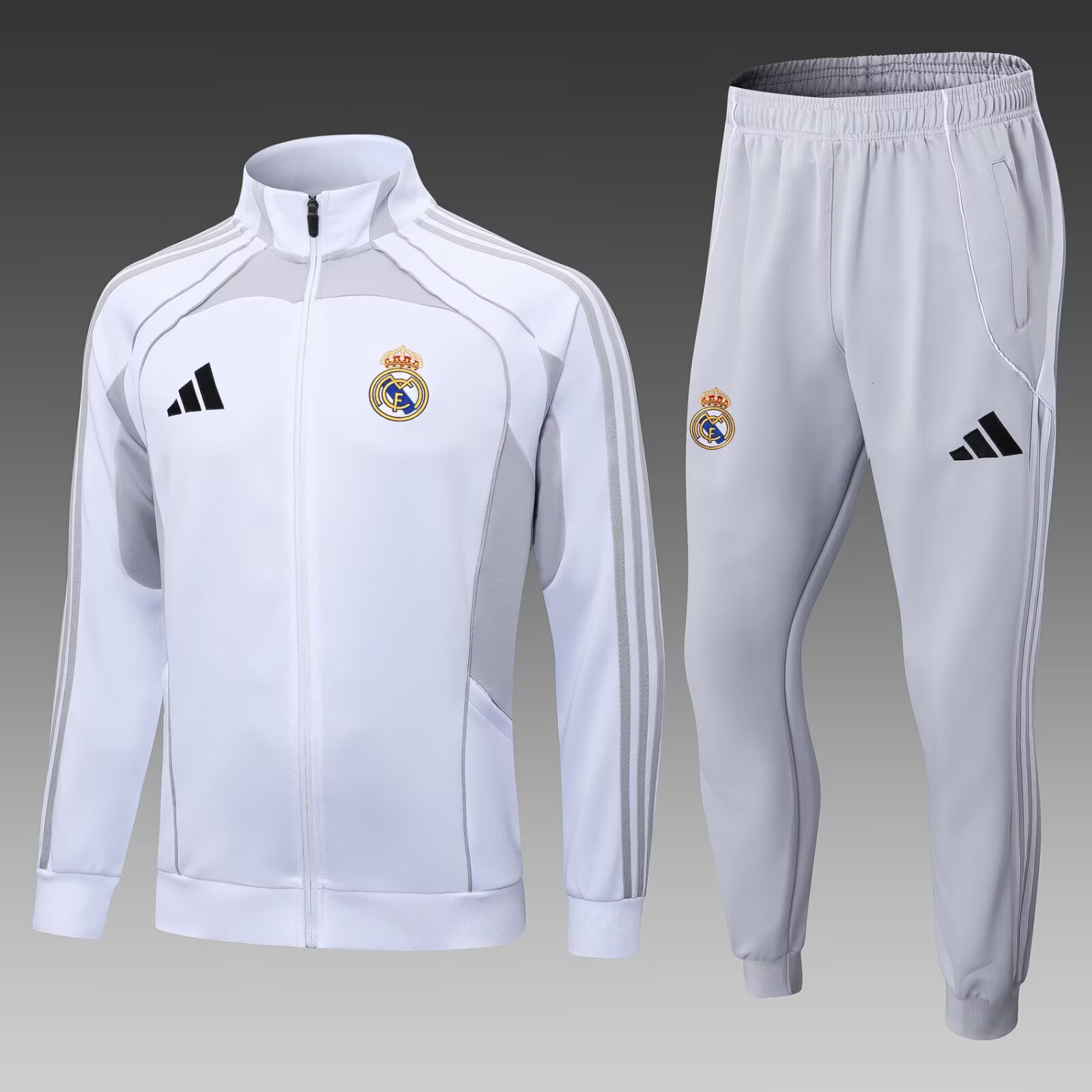2025/2026 Real Madrid Long Zipped Jacket White-Gray Football Shirt Set:football jersey mysite: unitedjerseyfootball 邓江浪:football