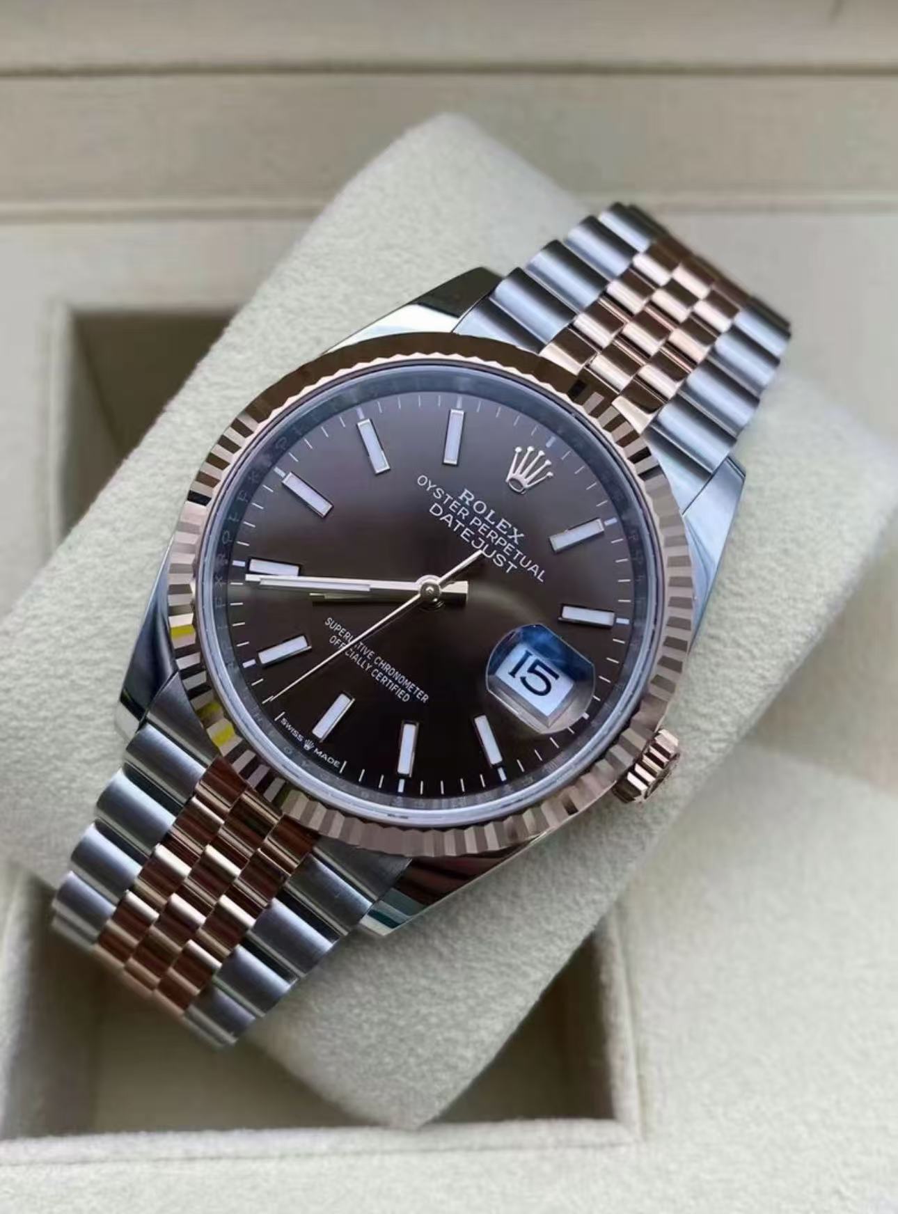 Rolex Datejust 36mm Super Clone Swiss Watch Everose Rolesor Jubilee Bracelet Slate Dial Ref M126231-0043-3235 Swiss Movement