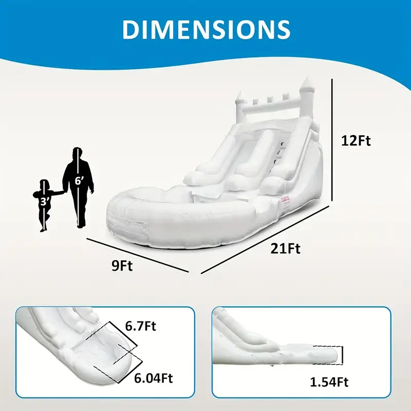 商用级弹跳城堡滑梯 21x9x12 可充气，带泳池，适合儿童和成人（含鼓风机），干湿两用，夏季水上乐园（白色滑梯） 详情 1