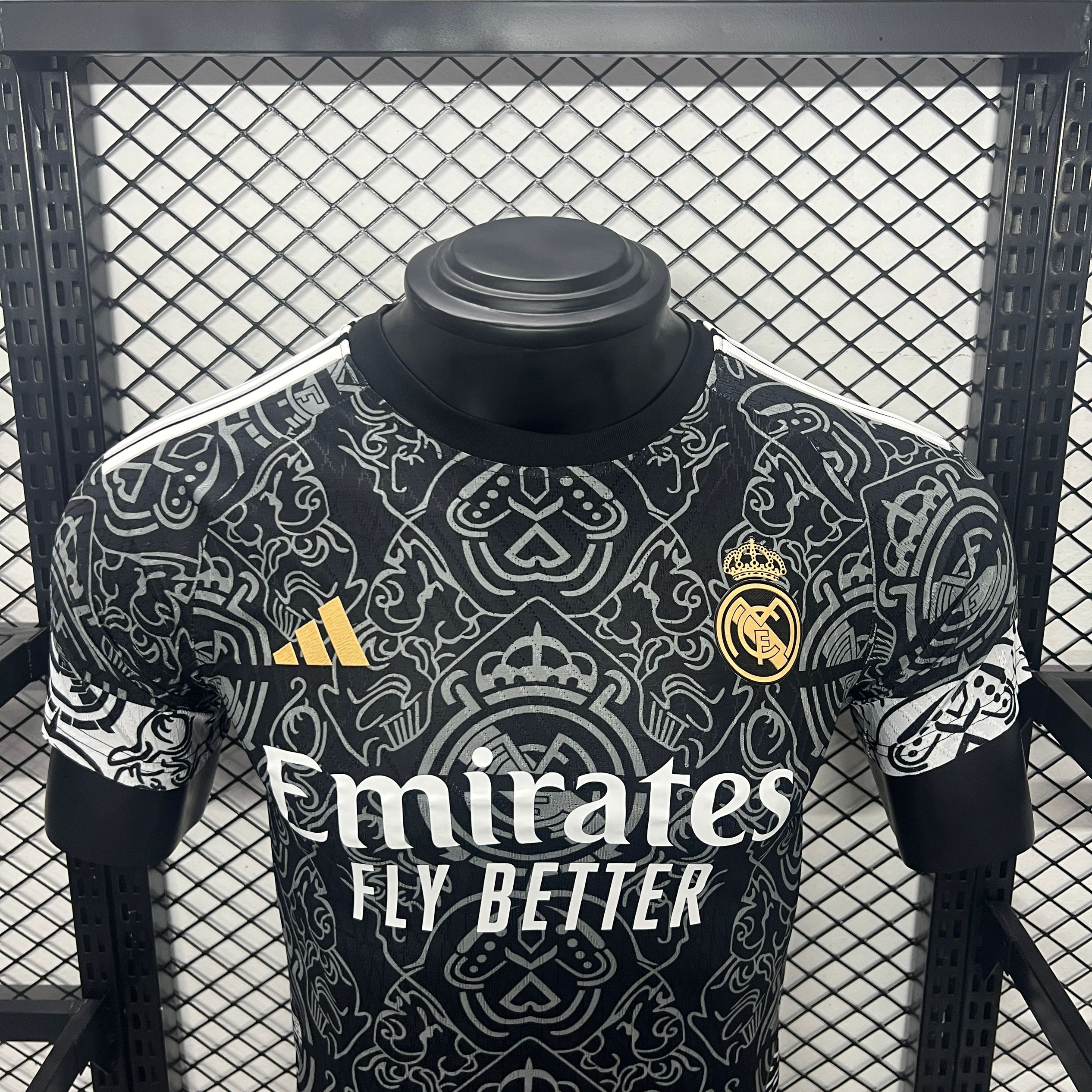 JerseysGala.com | Real Madrid 24-25 Black Line Pattern Special Edtion Jersey - Player Version -Customize Name, Number and Patch | Worldwide Shipping