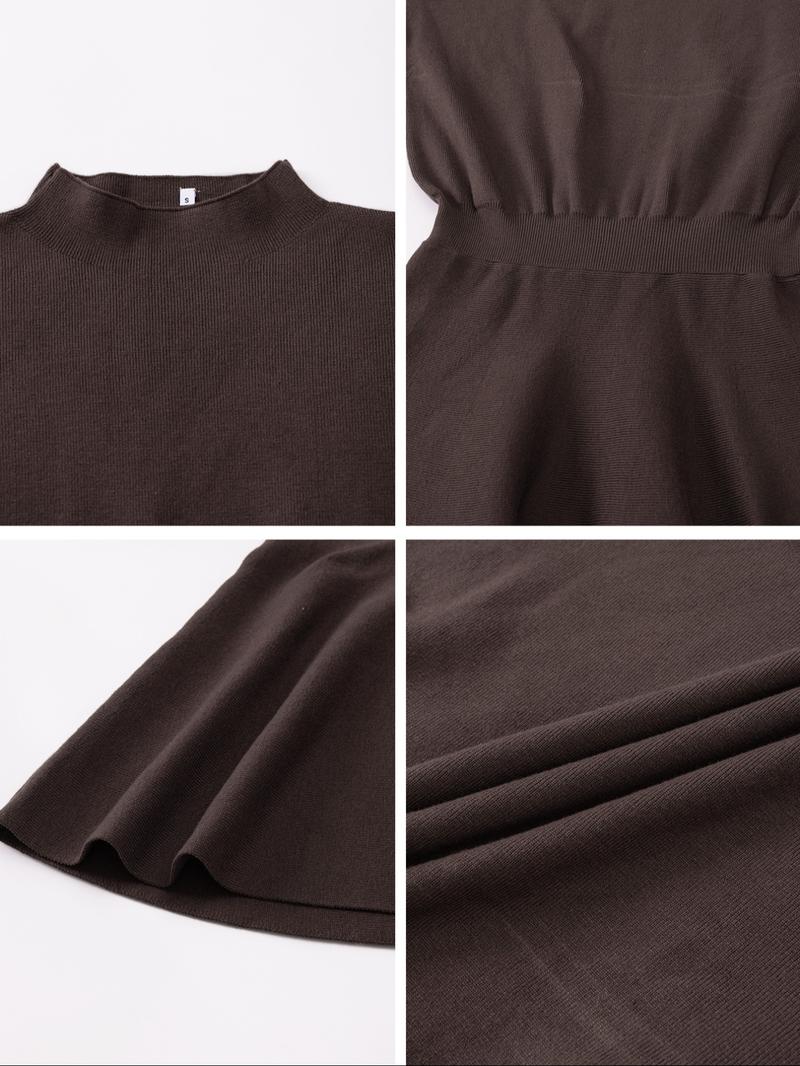 Women's Casual Half-High Neck Long Sleeve Knit Dress, Plain Color Loose-Fitting Sweater Dress, Fall & Winter Fashion Womenswear Summer