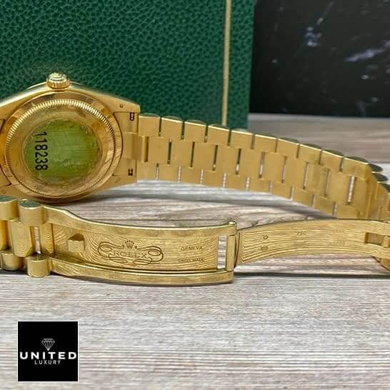 Rolex Day Date Mop 128238 Replica Yellow Gold Oyster Bracelet open Fold Clasp