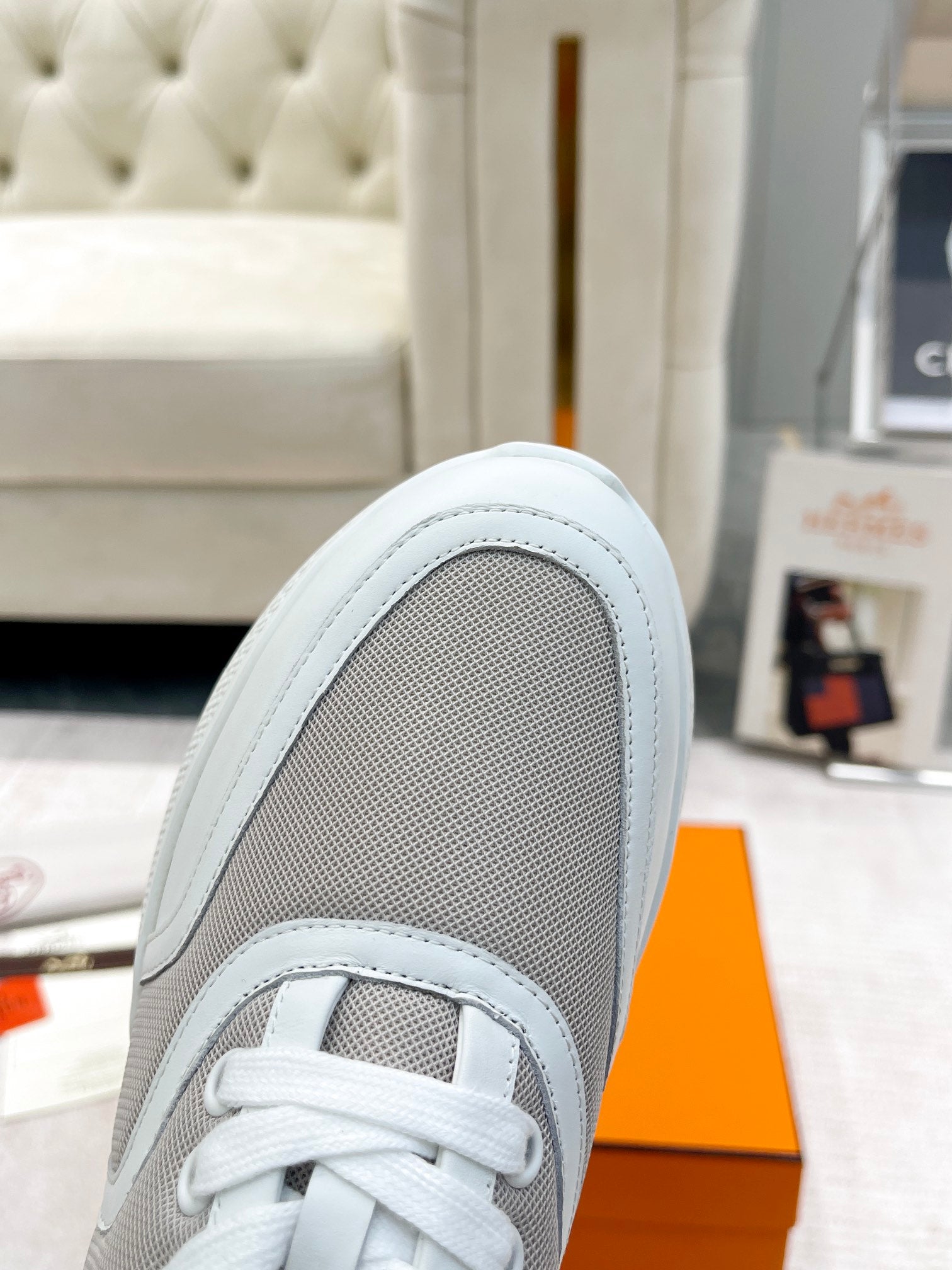 GIGA SNEAKER IN HARBOR GRAY STITCHED MESH AND WHITE CALFSKIN、mysite、Cacoeks