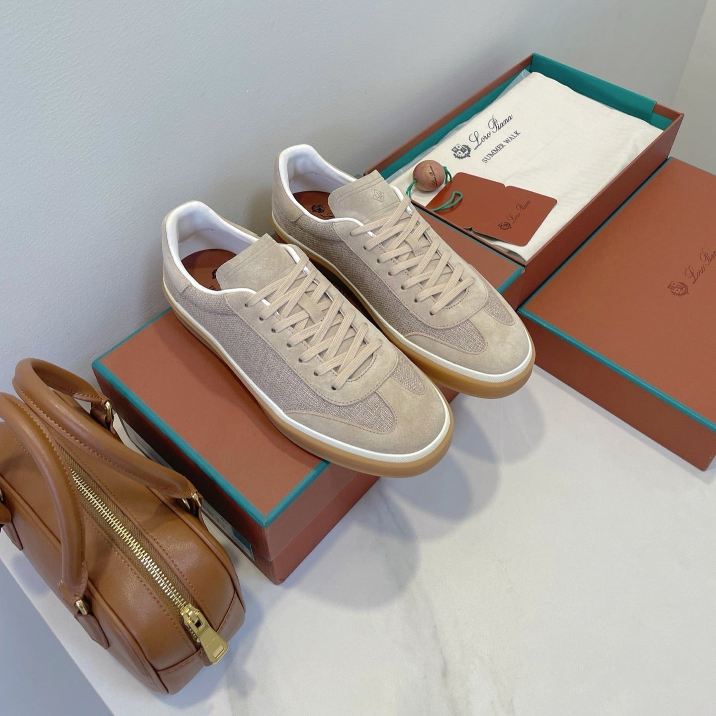 SNEAKERS IN LIGHT BEIGE SUEDE WITH CANVAS、mysite、Cacoeks