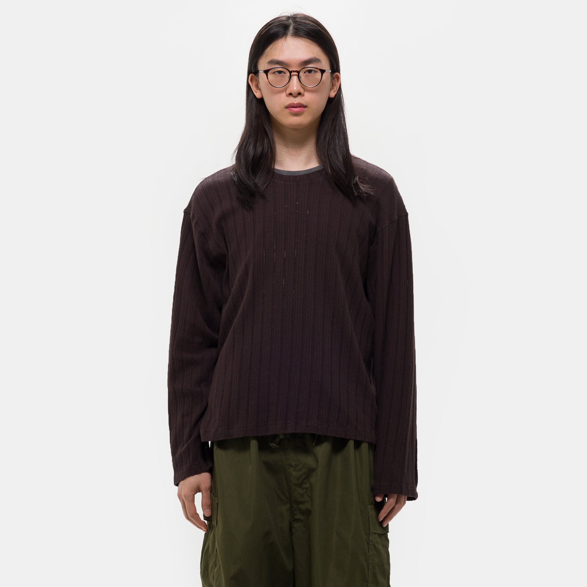 Round Neck Sweater in Brown Rib