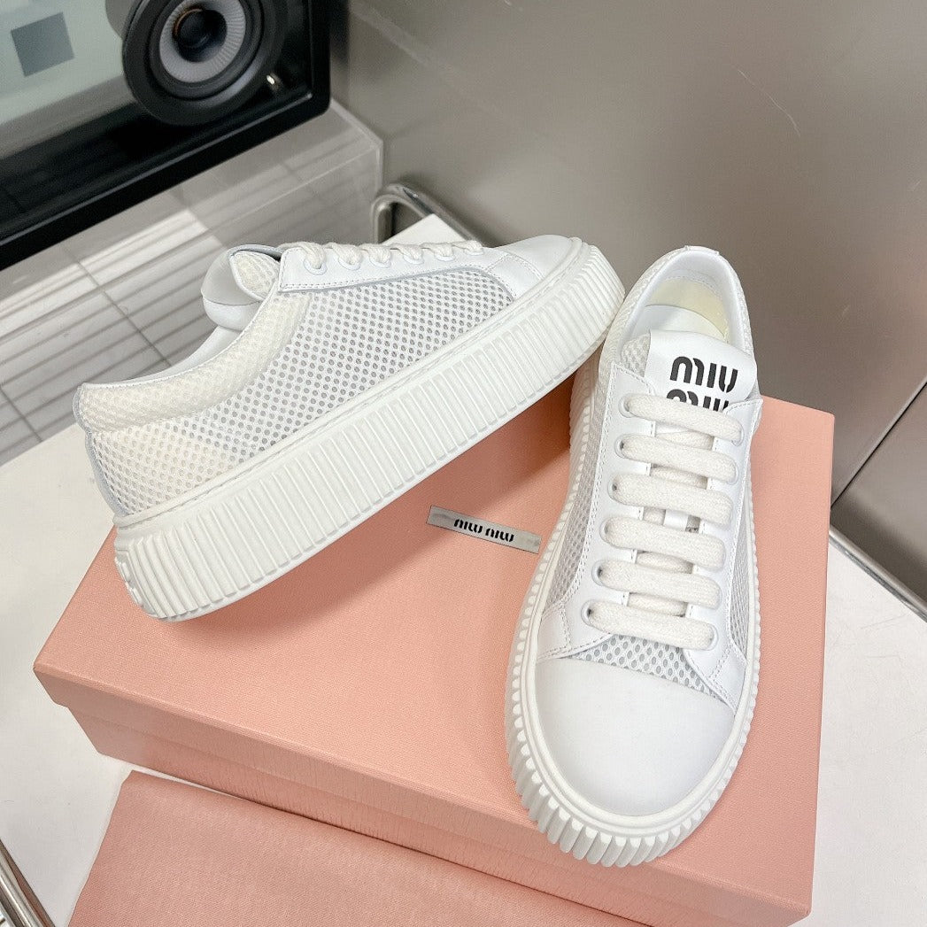 SNEAKERS THICK-SOLED LIGHT GRAY MESH COWHIDE、mysite、Cacoeks