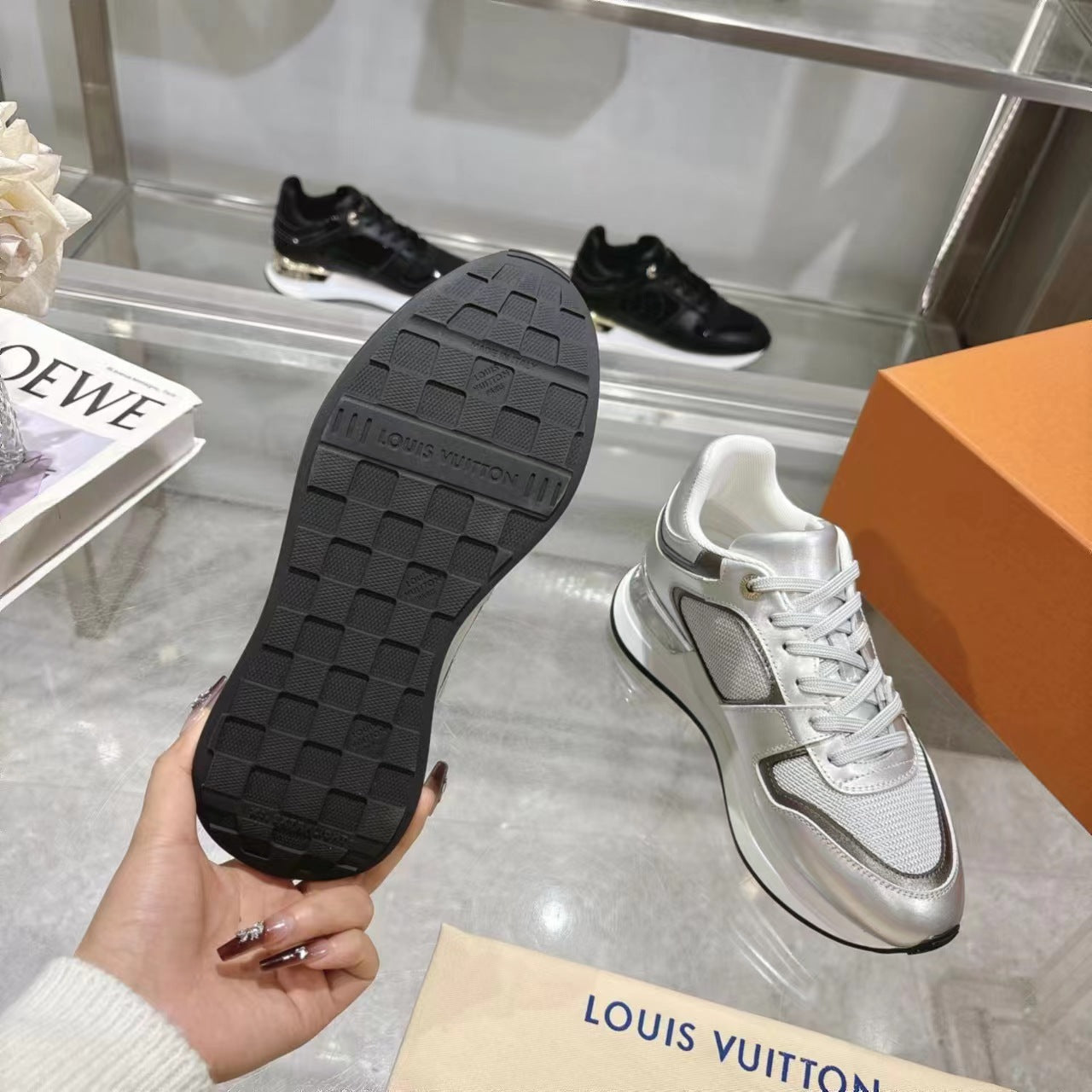 SNEAKERS IN WHITE MIX SILVER MESH AND CALFSKIN、mysite、Cacoeks