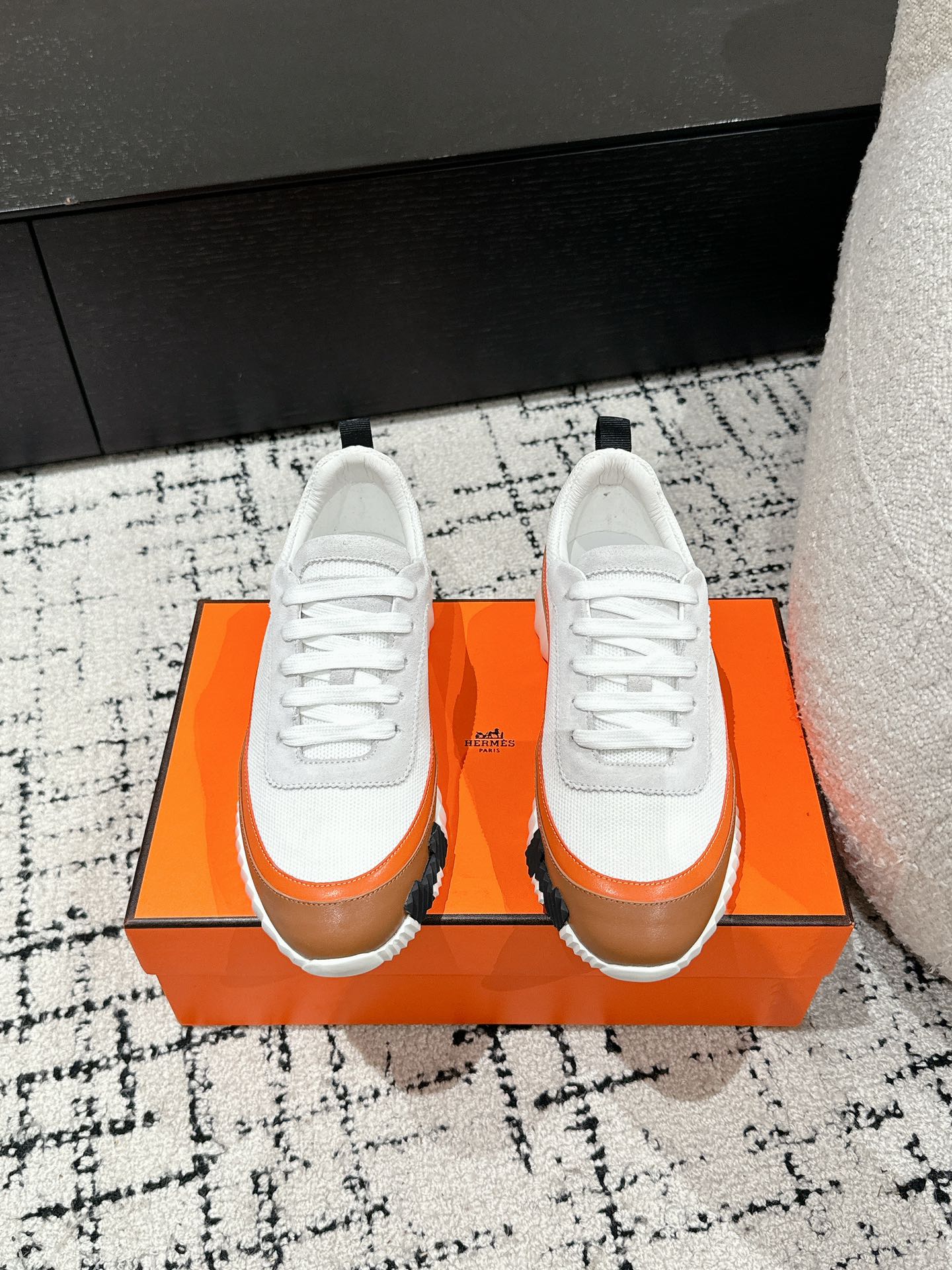 BOUNCING SNEAKER IN BRONZE BROWN CALFSKIN AND WHITE FABRIC、mysite、Cacoeks