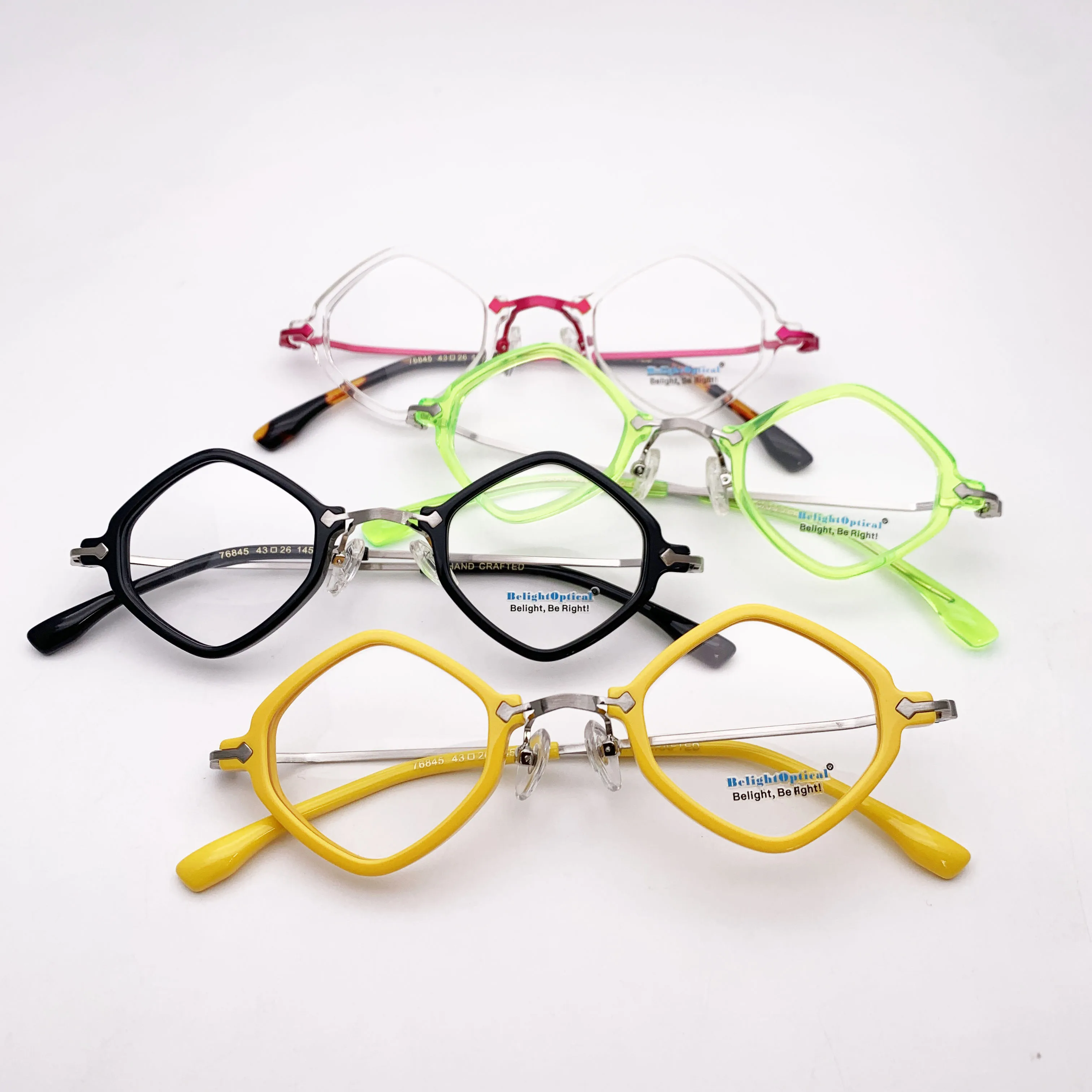 Fancy Colorful Vintage Combine Color Small Rhombic Shape Optical Glasses Spectacle Frame Prescritpion Lens Women Style 76845