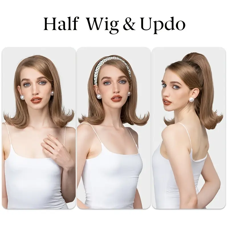 half wig synthetic none lace heat resistant wig for women 180 density volumizing hair wigs details 0