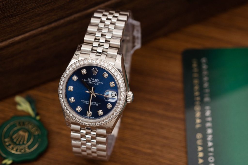 Đồng Hồ Rolex DateJust Nữ Đính Đá Mặt Xanh Blue Máy Thuỵ Sỹ 31mm (1)