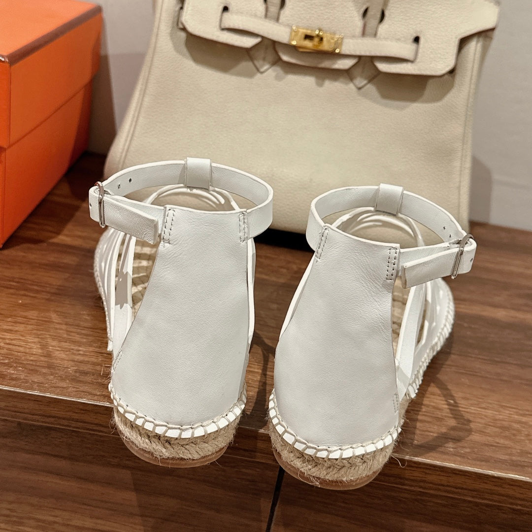STRAW SOLE SANDAL WHITE LAMBSKIN、mysite、Cacoeks