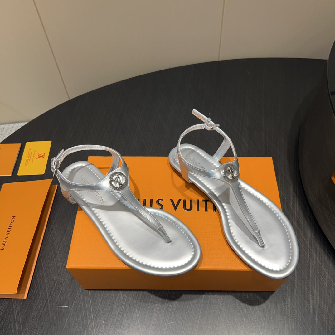 LV THONG SANDALS 25S IN SILVER CALFSKIN WITH SILVER HARDWARE、mysite、Cacoeks
