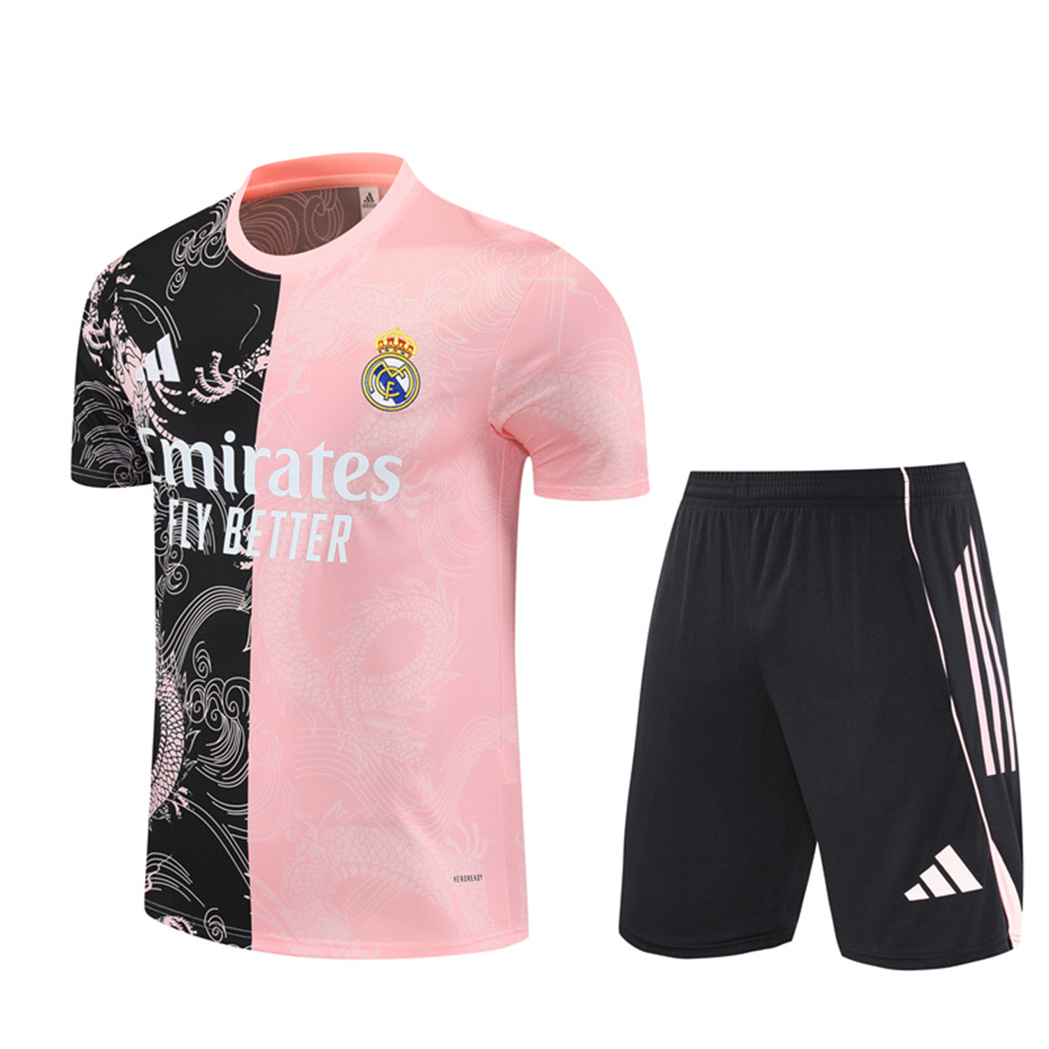 UltraTrikot-Real Madrid 25-26 Short-Sleeve Training Set - Pink Black Top & Black Shorts