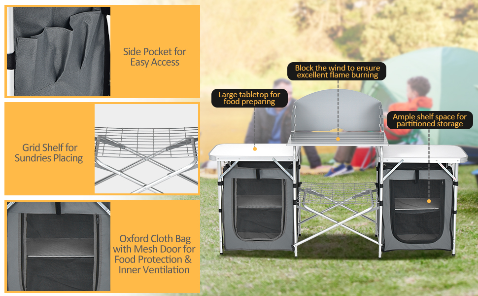 Goplus Folding Camping Kitchen Table with Storage