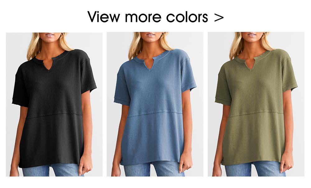 Shewin 2026 Spring/Summer Cozy Oversized Waffle Knit V-Neck Top Women's Short Sleeve Pullover Winter Layering Plus Size for Daily Wear Beach Tee SpringStatements