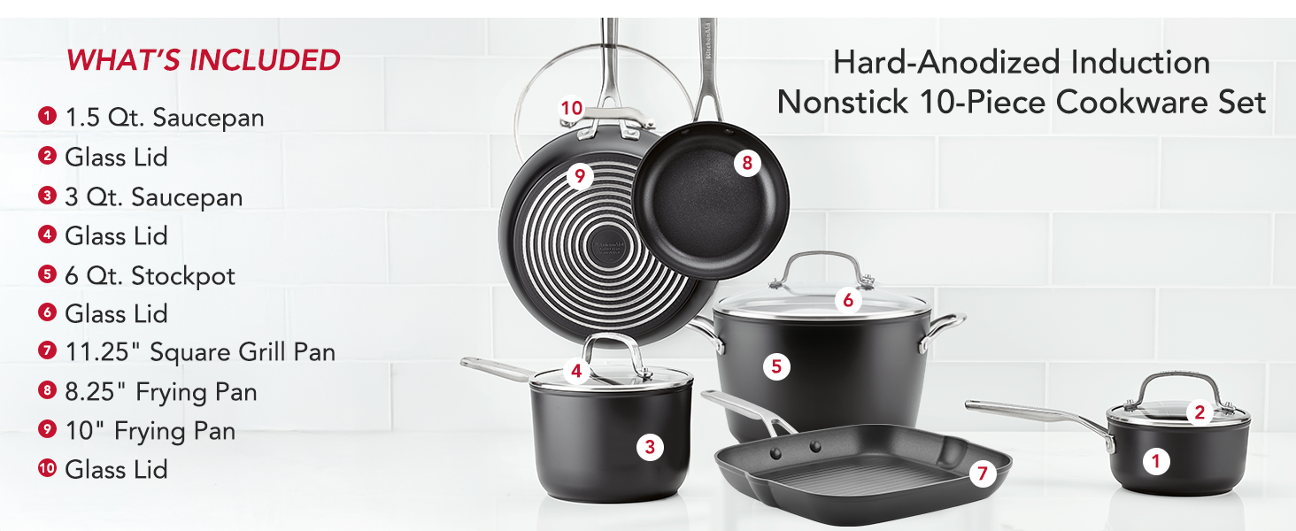 KitchenAid Hard-Anodized Induction Nonstick 10-Piece Cookware Set