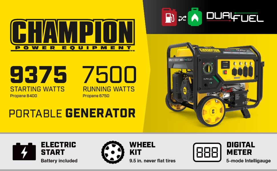 generator gas dual fuel champion 7500 watts backup outage portable rv storm tailgating emergency