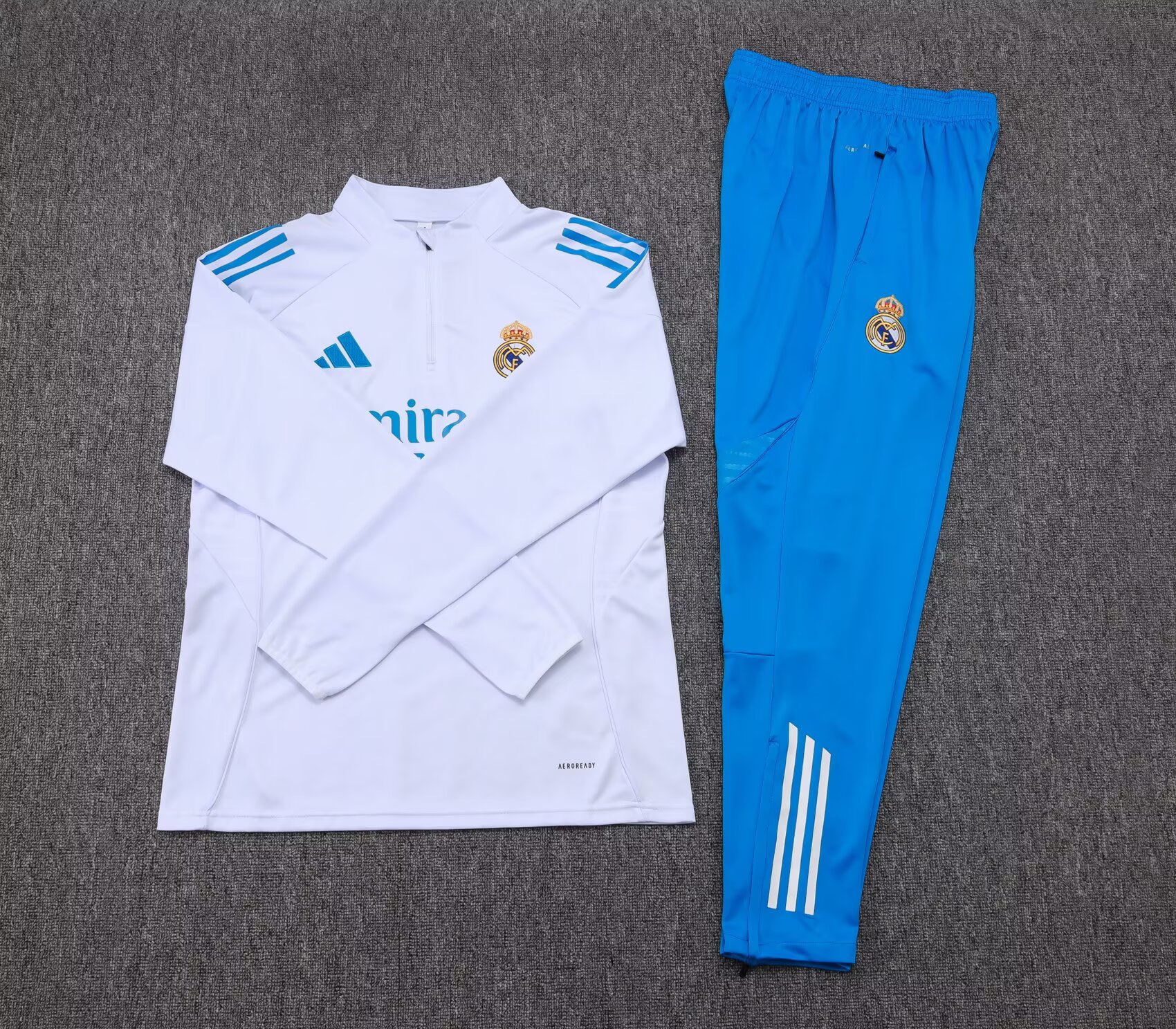 2025/2026 Real Madrid Half-Pull Training Suit White Blue Pants Football Shirt 1:1 Thai Quality Set:football jersey mysite: unitedjerseyfootball 邓江浪:football
